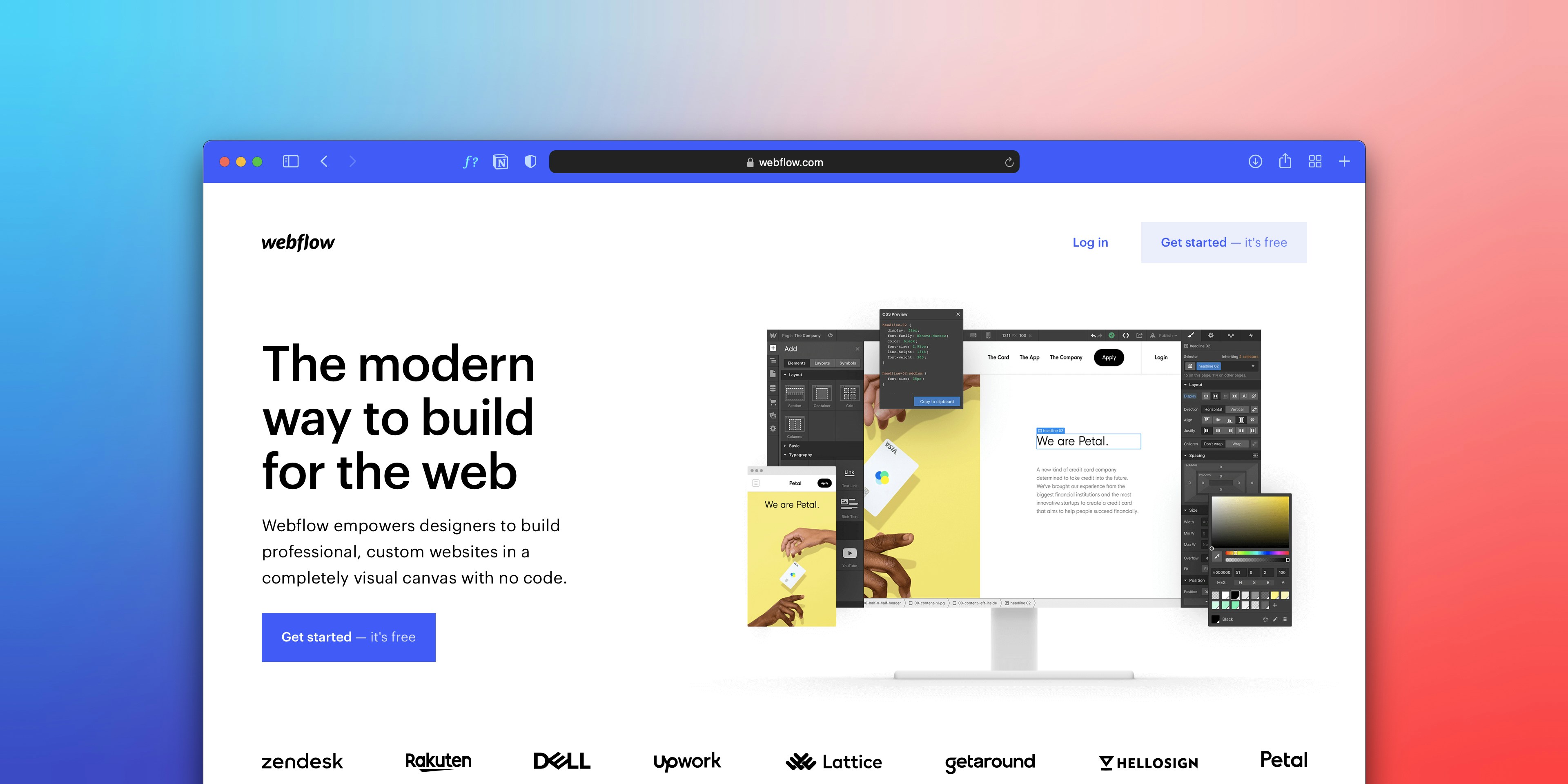 Website builder interface with no-code drag-and-drop tools
